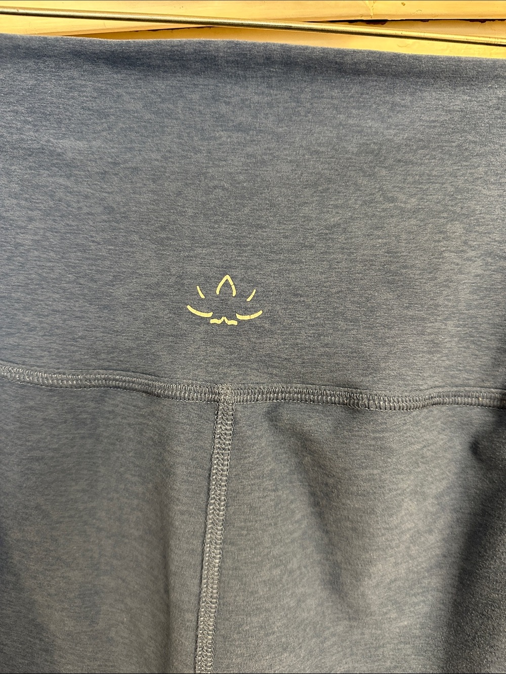 Beyond Yoga Heathered Blue Capri Leggings with Yellow Logo - Picture 2 of 8